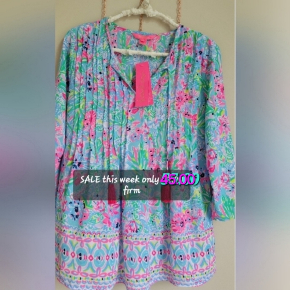 Lilly Pulitzer Marilina tunic top Amalfi blue NWT size xxs
